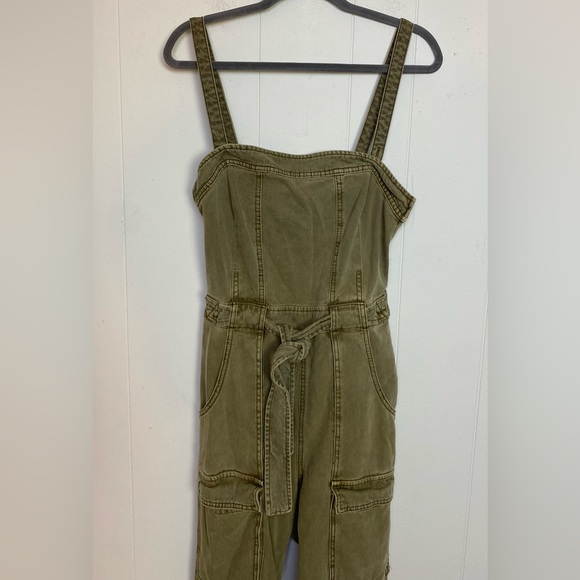 Free People Size Medium Go West Utility Jumpsuit Overalls Army Sage Green Grunge - Picture 4 of 16